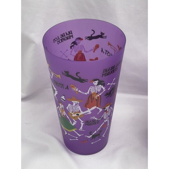 Halloween Dia De Los Muertos Cups Purple Set Of 4 - Picture 5 of 11